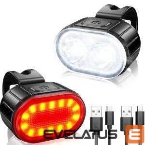 LED Lukturis Elight  LED Bicycle Light Set USB Rechargeable Headlight & Taillight Black