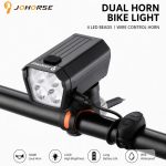 Piederums velosipēdiem iLike  JOHORSE USB Rechargeable Bike Headlight with 120dB Electric Horn, 300LM 4 LED Bicycle Front Light, 7 Lighting Modes, Handlebar Remote Switch, IPX4 Waterproof Black
