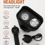 Piederums velosipēdiem iLike  JOHORSE Rechargeable Bike Light with 120dB Horn, USB Rechargeable LED Bicycle Headlight, High/Low Beam, IPX4 Waterproof, Front Cycling Light Black