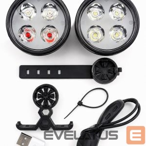 Piederums velosipēdiem iLike  USB Rechargeable 4-LED Bike Light Set – Front & Rear Bicycle Lights with 120dB Horn 
