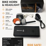 Piederums velosipēdiem iLike  JOHORSE Bike Headlight & Electric Horn – 300 Lumens, 120dB, USB Rechargeable 
