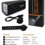 Piederums velosipēdiem iLike  Rechargeable Bicycle Headlight with 120dB Electric Horn, 300 Lumens LED Bike Light, USB Rechargeable, Handlebar Remote Switch 