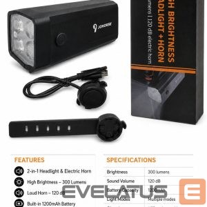 Piederums velosipēdiem iLike  Rechargeable Bicycle Headlight with 120dB Electric Horn, 300 Lumens LED Bike Light, USB Rechargeable, Handlebar Remote Switch 