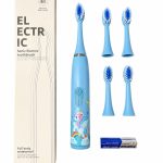 Zobu birste iLike  Kids Sonic Electric Toothbrush, Waterproof, 5 Brush Heads (1+4 Replacement Heads), Battery Powered, Soft Bristles, Unicorn Design, Blue Blue