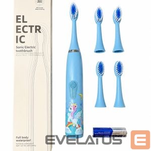 Zobu birste iLike  Kids Sonic Electric Toothbrush, Waterproof, 5 Brush Heads (1+4 Replacement Heads), Battery Powered, Soft Bristles, Unicorn Design, Blue Blue