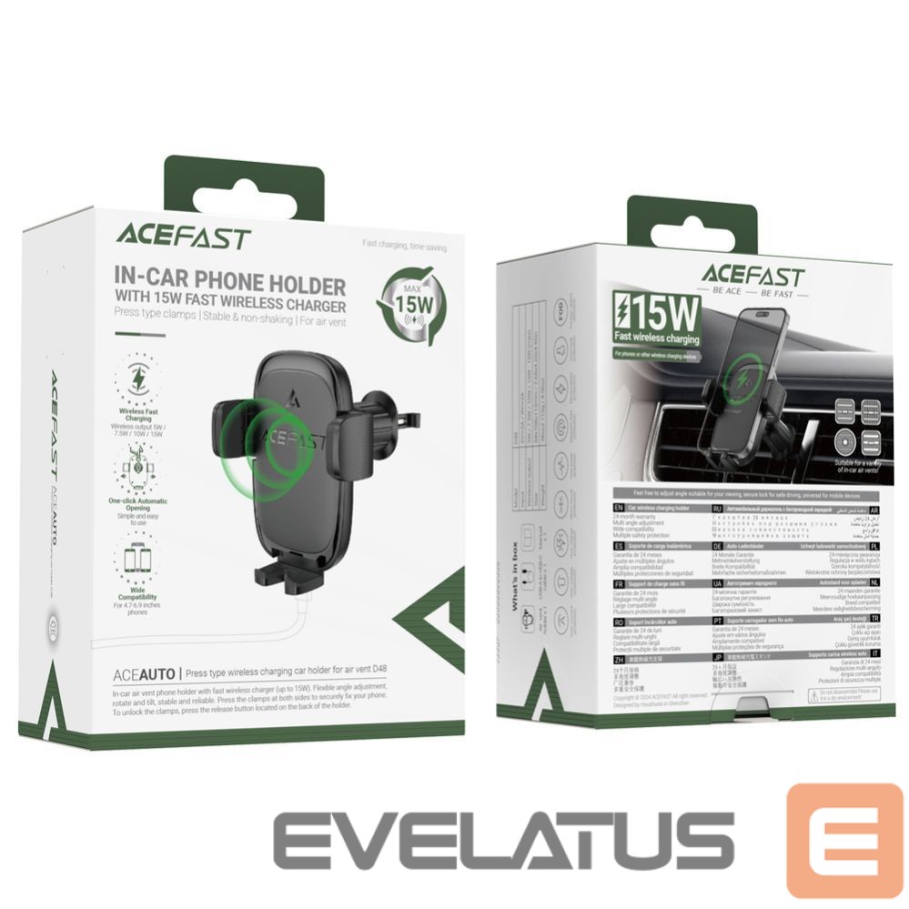 Auto turētājs Acefast D48 Car Air Vent Mount with Wireless Charger Black