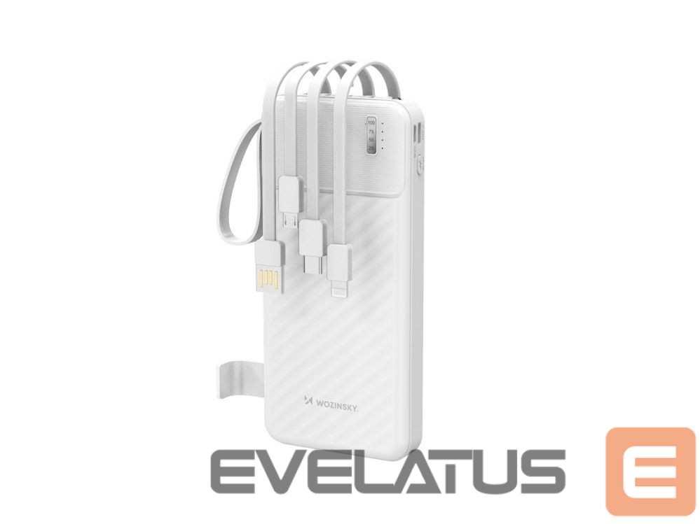 Ārējais akumulators Wozinsky W11-W 10000mAh 10W Powerbank with Built-in Cables and Flashlight White