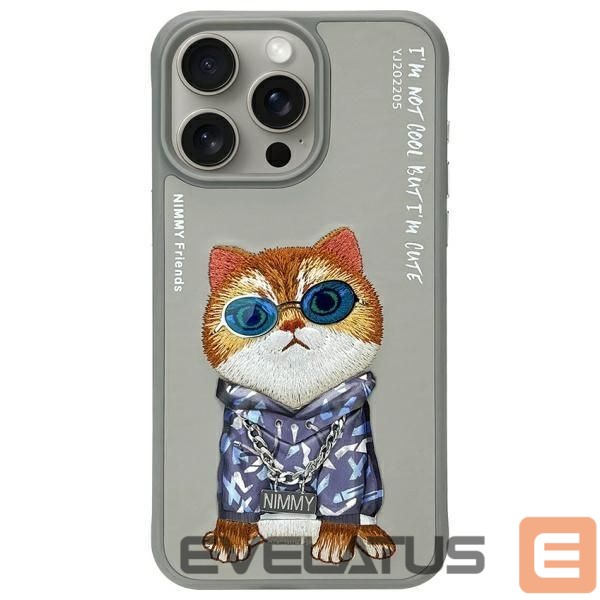 Citas preces Nimmy Nimmy Glasses Cool Cat Case for iPhone 15 Pro - Gray