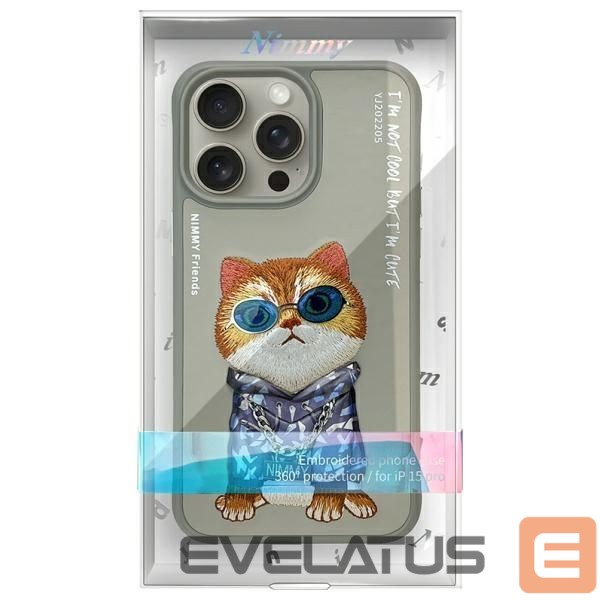 Citas preces Nimmy Nimmy Glasses Cool Cat Case for iPhone 15 Pro - Gray