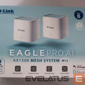 Rūteris D-link  SALE OUT.  M15-2 EAGLE PRO AI AX1500 Mesh System  EAGLE PRO AI AX1500 Mesh System M15-2 (2-pack) 802.11ax 1200+300 Mbit/s 10/100/1000 Mbit/s Ethernet LAN (RJ-45) ports 1 Mesh Support Yes MU-MiMO Yes No mobile broadband Antenna type 2 x 2.4G WLAN Internal Antenna, 2 x 5G WLAN Internal Antenna UNPACKED, SCRATCHED ON TOP | EAGLE PRO AI AX1500 Mesh System | M15-2 (2-pack) | 802.11ax | 1200+300  Mbit/s | 10/100/1000 Mbit/s | Ethernet LAN (RJ-45) ports 1 | Mesh Support Yes | MU-MiMO Yes | No mobile broadband | Antenna type 2 x 2.4G WLAN Internal Antenna, 2 x 5G WLAN Internal Antenna | UNPACKED, SCRATCHED ON TOP 